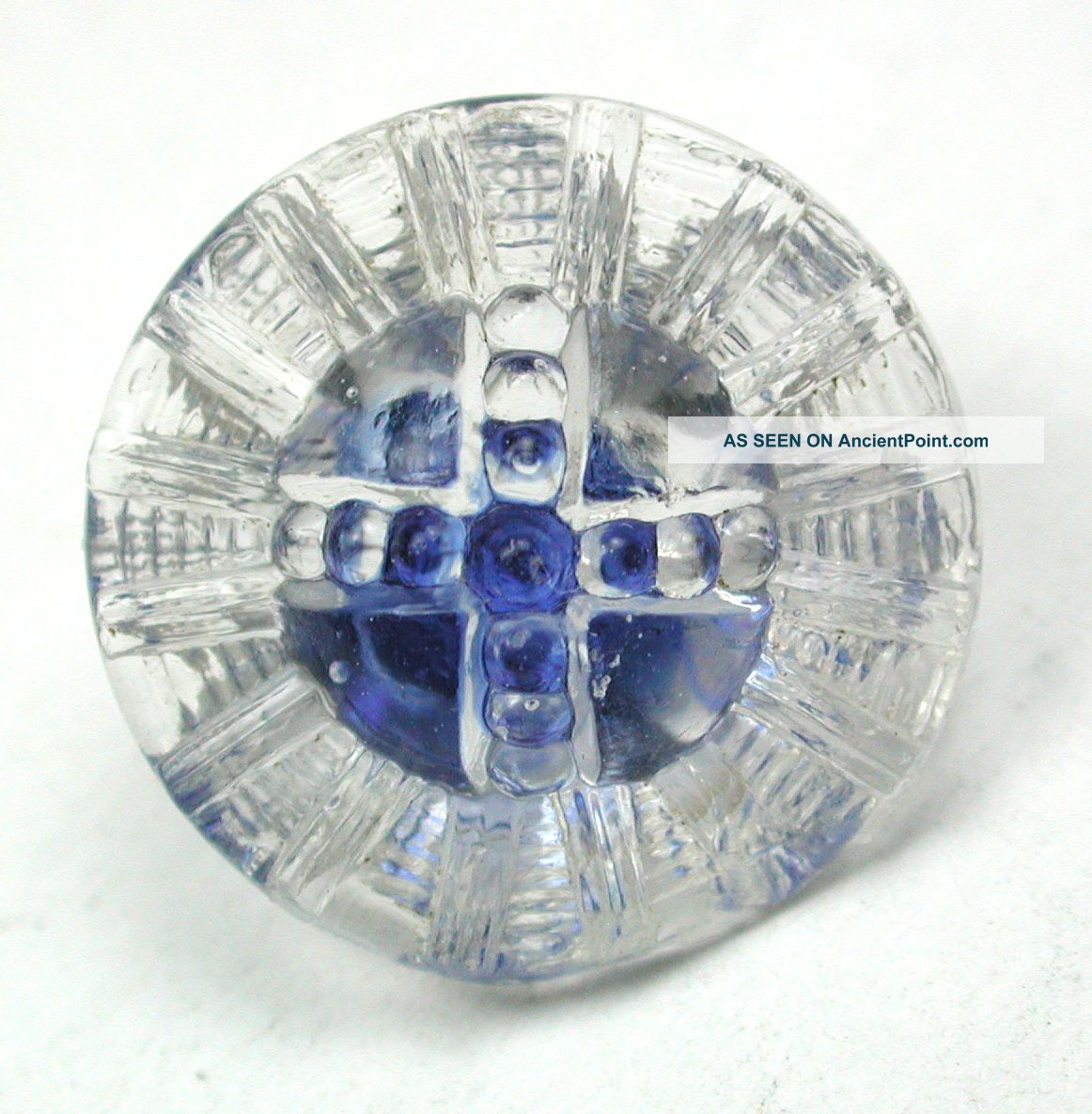 Antique Radiant Glass Button Cross Mold W/ Blue Color - 11/16 