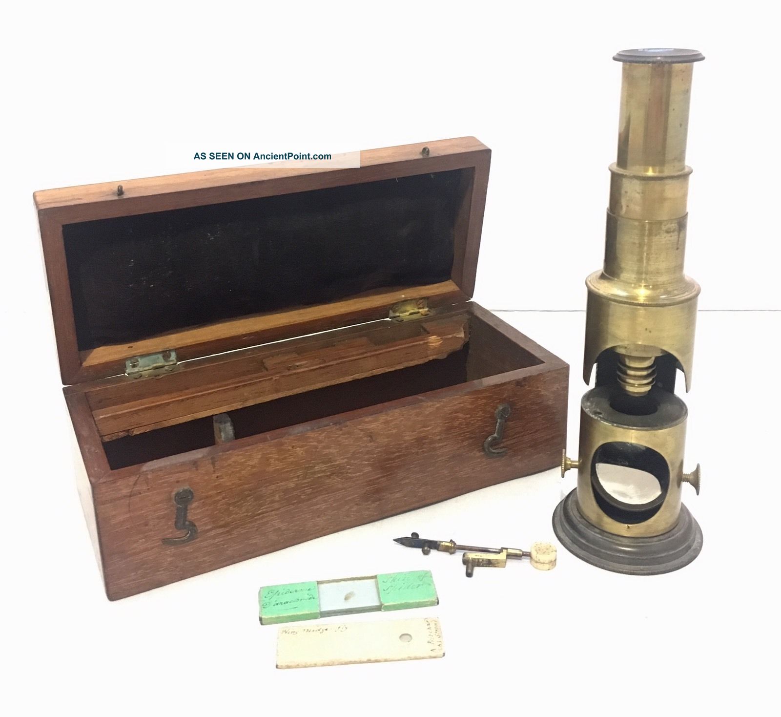 Antique 19th Century Brass Field / Student Microscope With Lenses Other Antique Science Equip photo