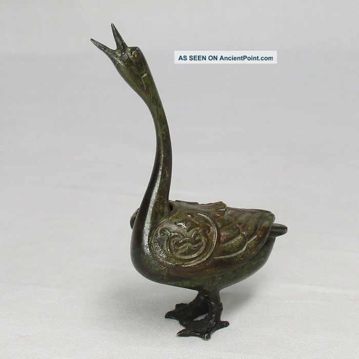 E648: Very Rare Japanese Old Smallish Copper Incense Burner Of Duck Statue Statues photo