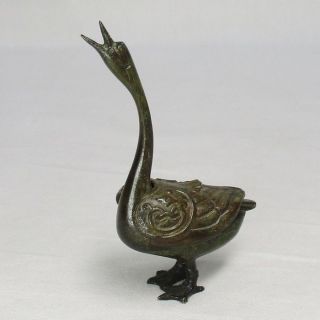 E648: Very Rare Japanese Old Smallish Copper Incense Burner Of Duck Statue photo