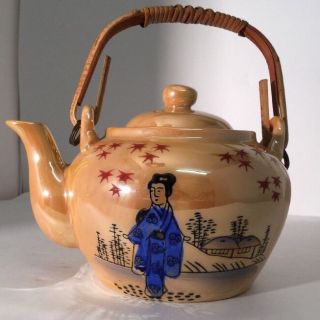 Gorgeous Vintage Japanese Lustre Teapot,  Bamboo Handle,  Piece photo