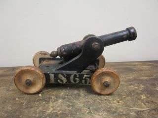 Antique Cast Iron Toy Signal Cannon Dated 1865.  L@@k photo
