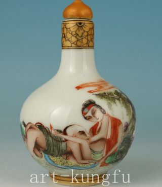 Chinese Jingdezhen Porcelain Hand Painting Hug Belle Statue Snuff Bottle photo