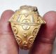 Antique Gold Gilding Ancient Bronze Face Ring 9 Size Near Eastern photo 2