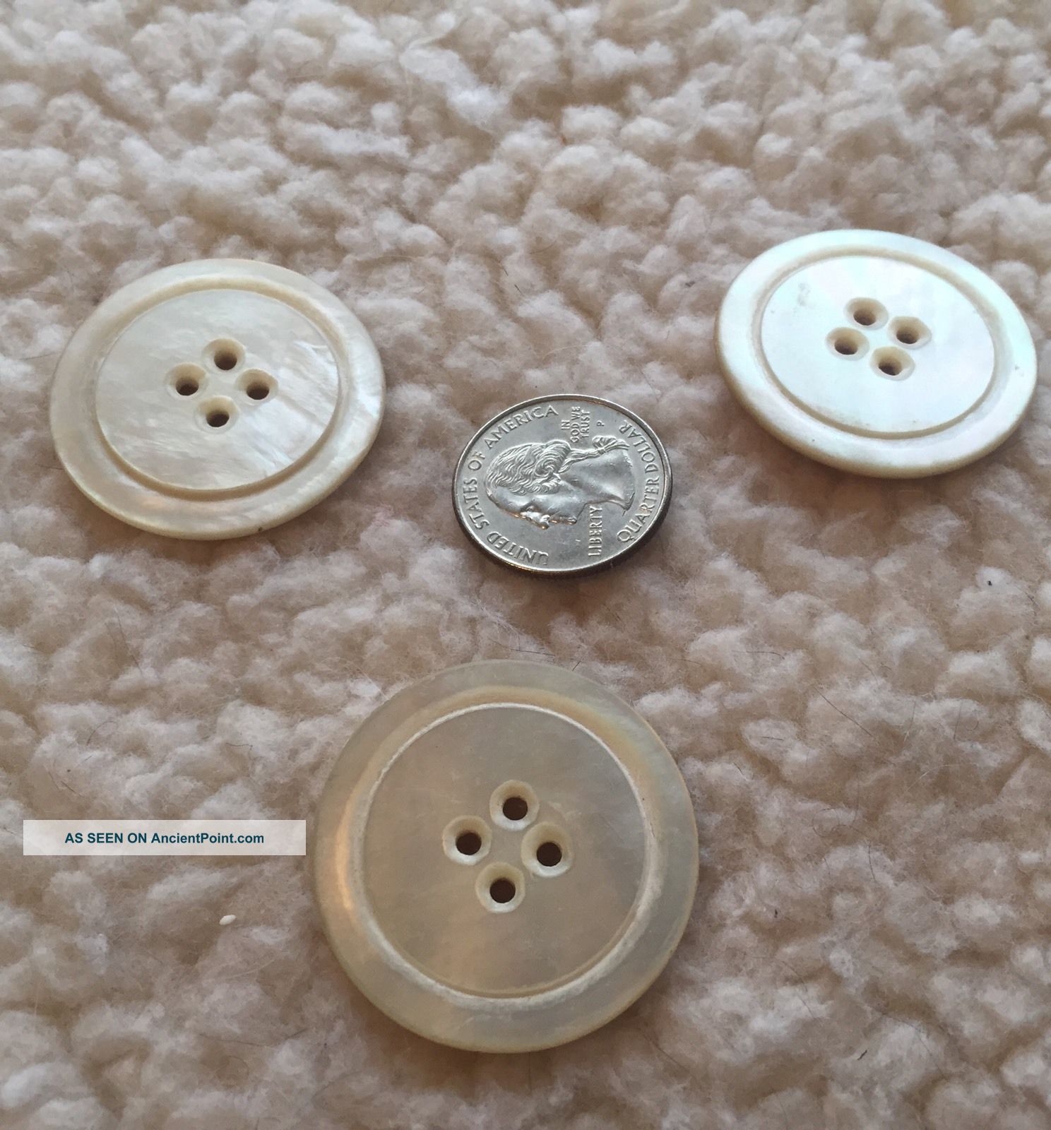 Three Antique Mother Of Pearl White Buttons Buttons photo