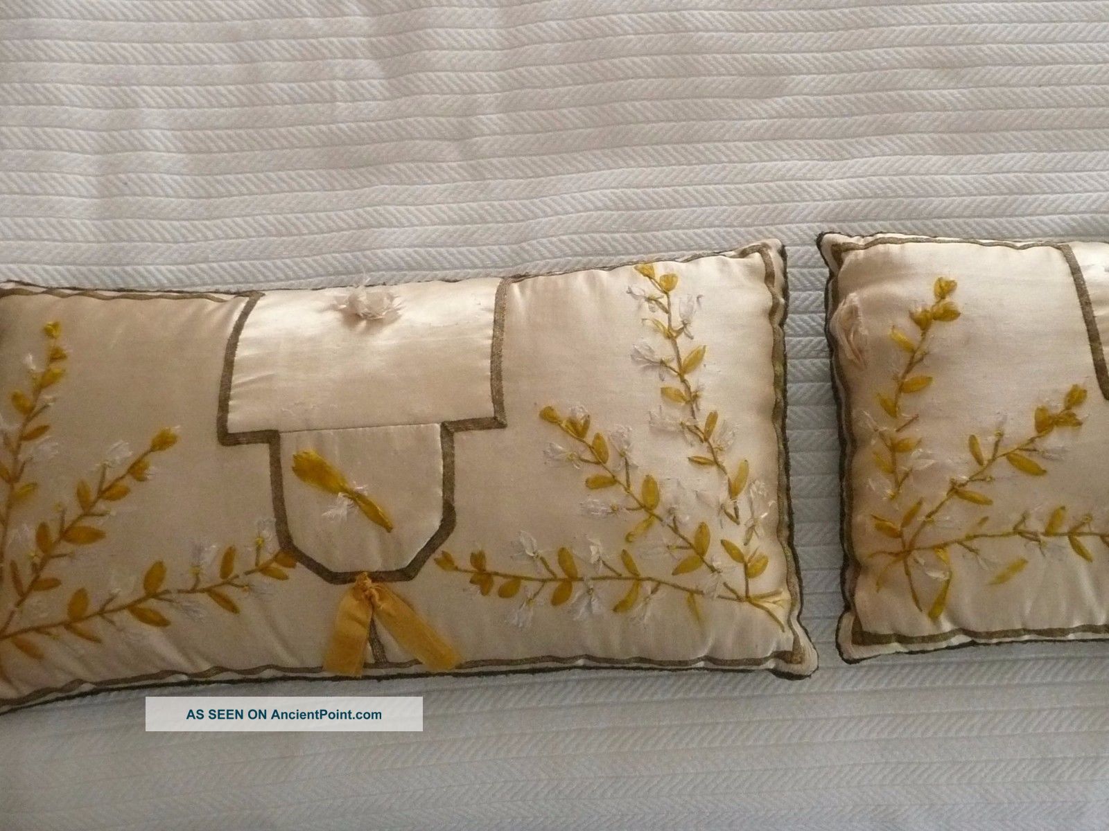 Antique French Pillows Silk Embroidery With Velvet Back Other Antique Home & Hearth photo