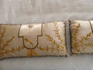 Antique French Pillows Silk Embroidery With Velvet Back photo
