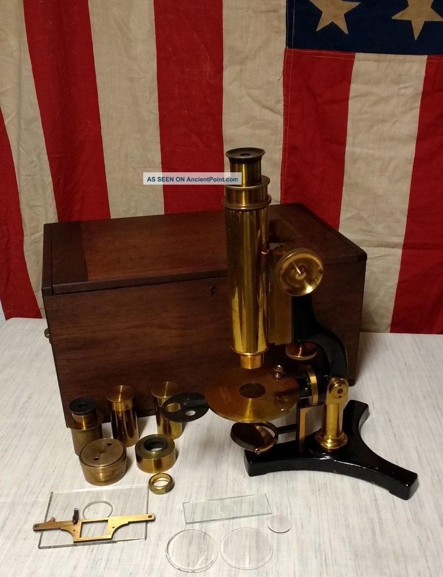 Antique 1890 James W.  Queen Jewelers Microscope Brass W/ Extra Lenses & Box Microscopes & Lab Equipment photo