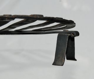 Antique Wrought Iron Open Hearth Round Cooking Grill With Footed Base & Rat Tail photo