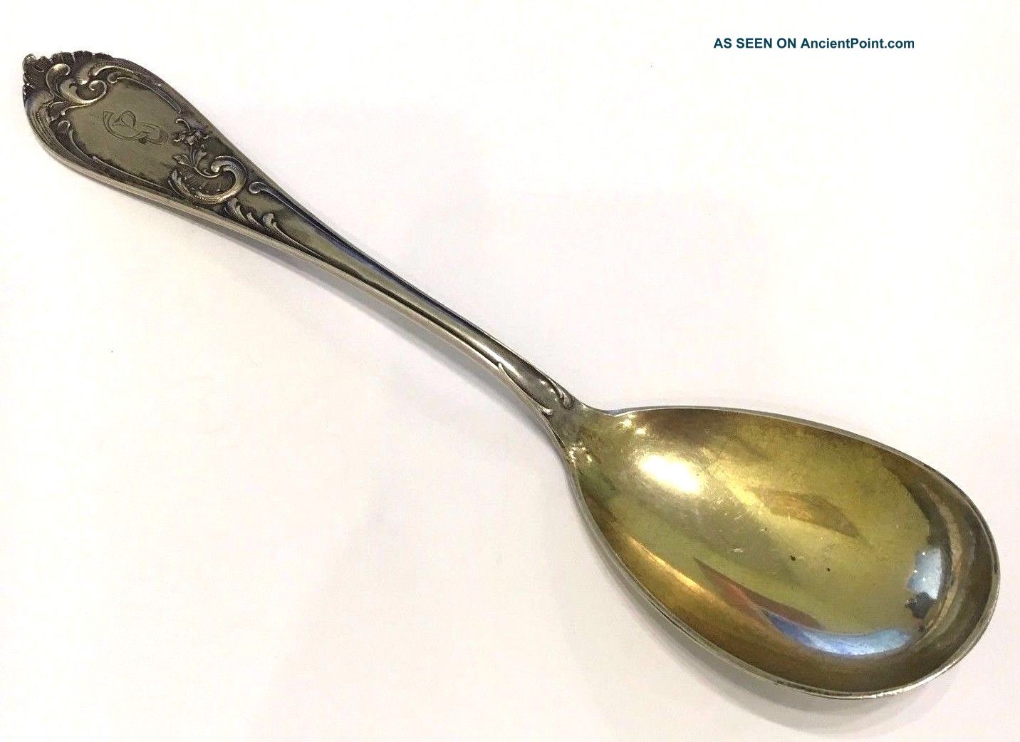 Antique Russia 875 Silver,  Gilded Spoon With Monogram,  85.  73 Gr.  N572 Russia photo