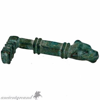 Very Rare Museum Quality Roman Bronze Key With Panther Head Circa 100 - 200 Ad photo