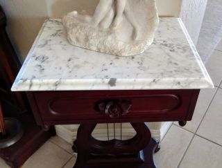 White Marble Top Hall/entry Table,  Mahogany Harp/lyre Form Base.  Perfect Cond. photo
