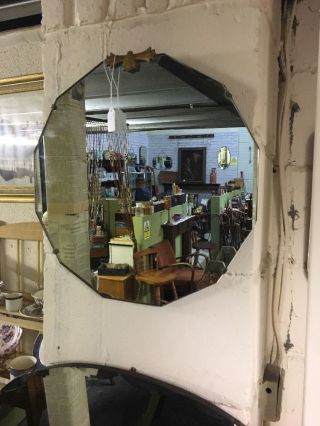 Vintage Wall Mirror On Chain Art Deco Dodecagon Bevelled Edge Scalloped Retro photo