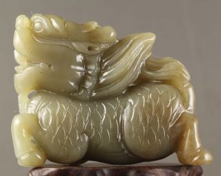 Chinese Natural Hetian Jade Hand - Carved Dragon Statue Pendant 2.  6 Inch photo