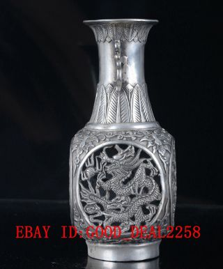 Crusted Silver Copper Hand Made Dragon & Phoenix Vase With Ming Xuande Mark photo