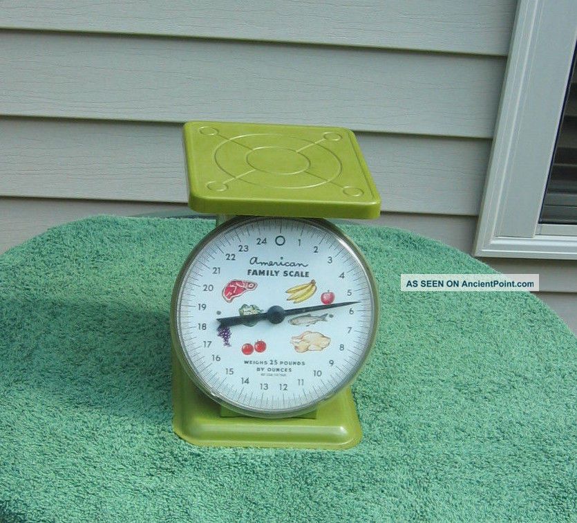 Vintage 1950 ' S Green American Family Metal Scale With Fruit,  Chicken,  Fish Scales photo