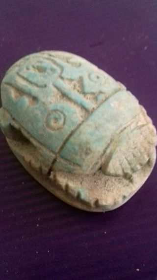 Rare Large Ancient Egyptian Blue Scarab 330 Bc photo