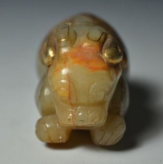 Unusual Ancient Chinese Gold Plating Jade Animal Statue Amulet photo