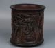 China Exquisite Hand - Carved Character Horse Carving Bamboo Pen Holder Brush Pots photo 5