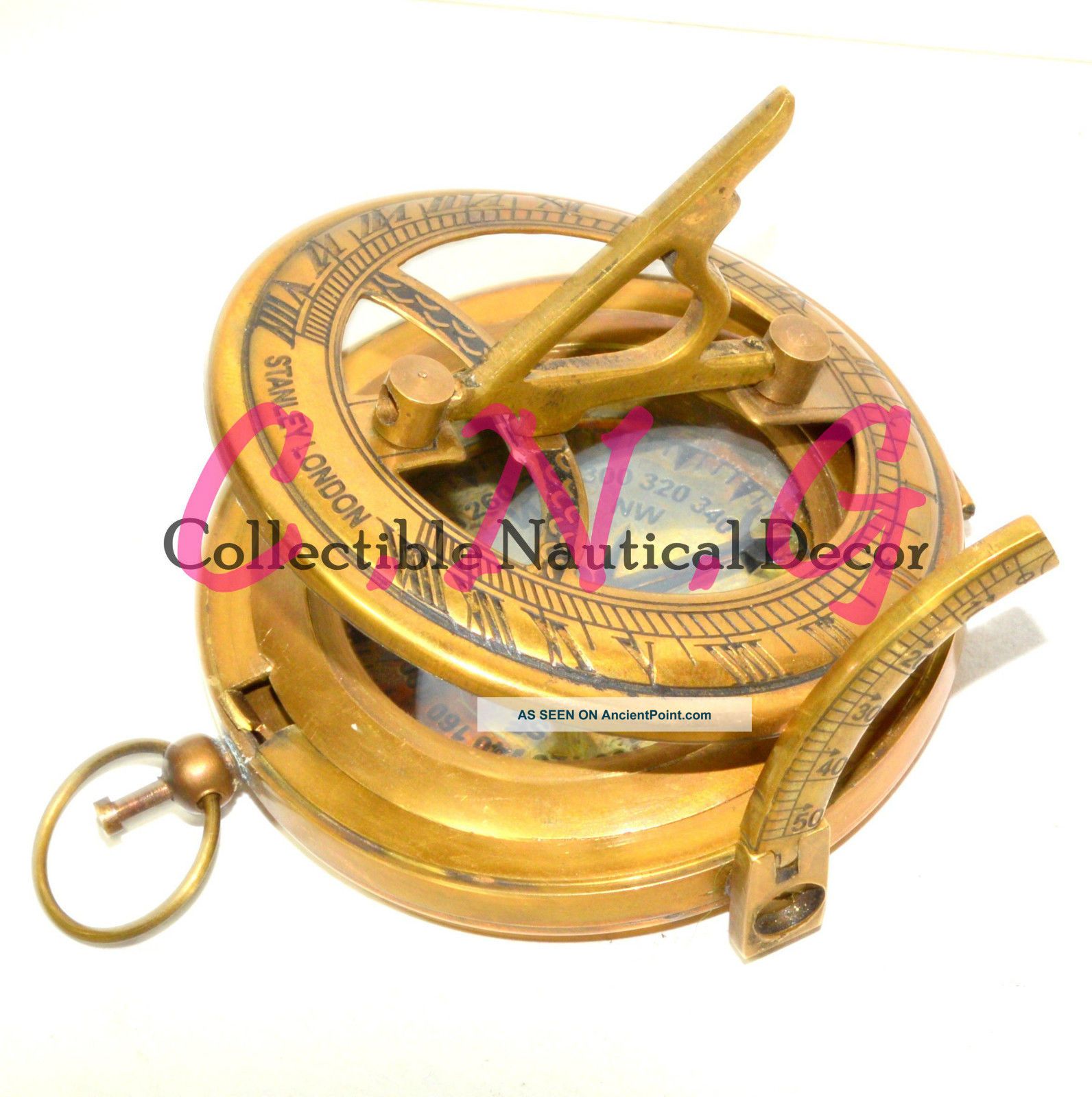 Brass Pocket Push Button Direction Sundial Compass Vintage Style Sun Clock Compasses photo