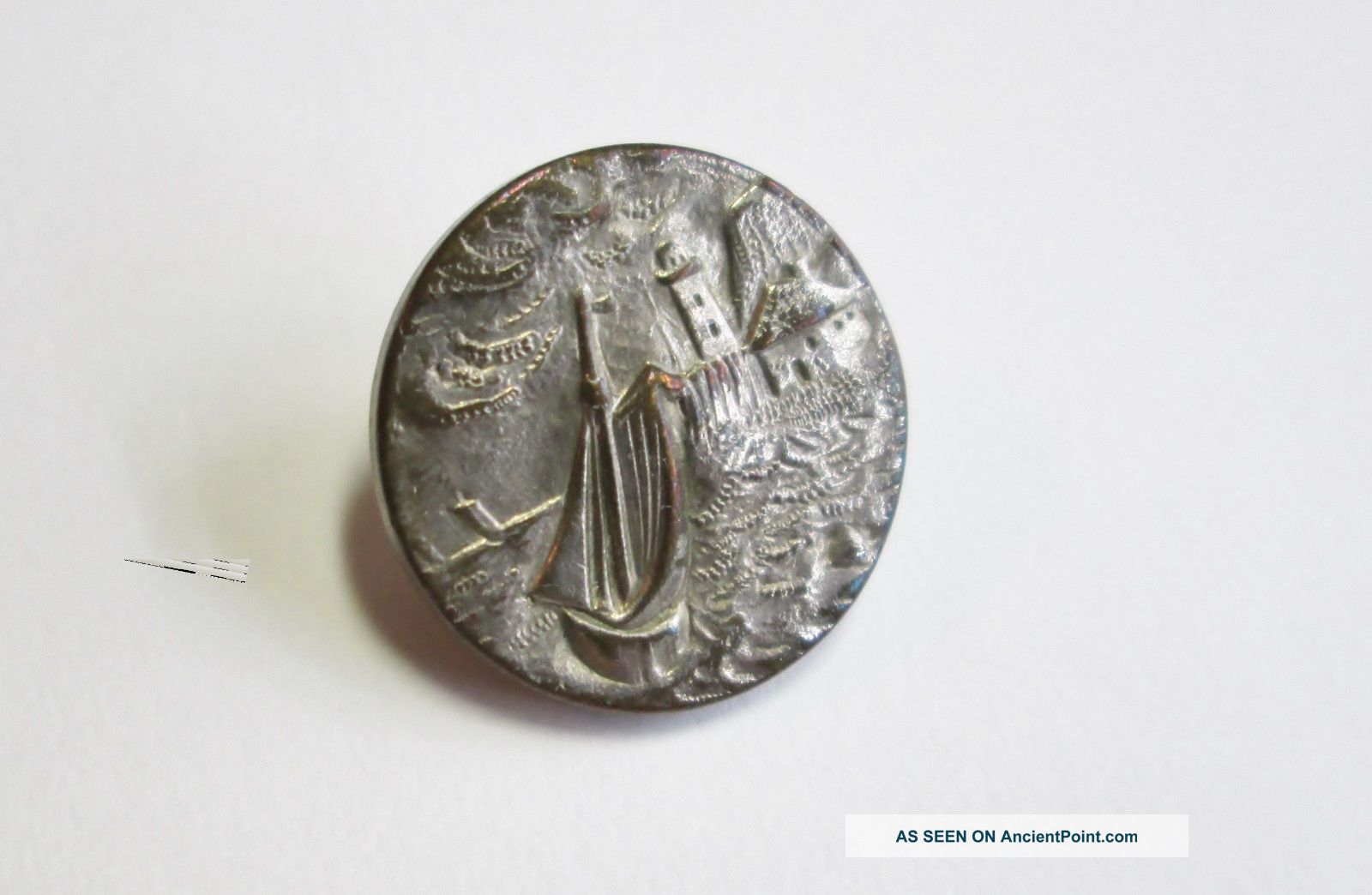 Small Silver Metal Paris Button Sailing Boat & Ligthhouse A P & Cie Buttons photo