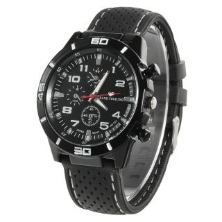 Men ' S Fashion Silicone Rubber Band Sport Analog Quartz Wrist Watch - Black White photo