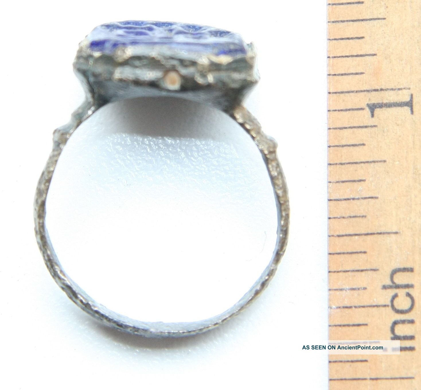 Ancient Bronze Finger Pseudo - Heraldry Seal Ring With Blue Inlay (jun) Other Antiquities photo