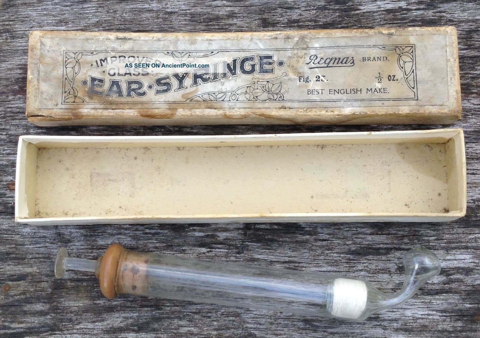Old Antique Improved Glass Ear Syringe Regnas Brand Other Medical Antiques photo