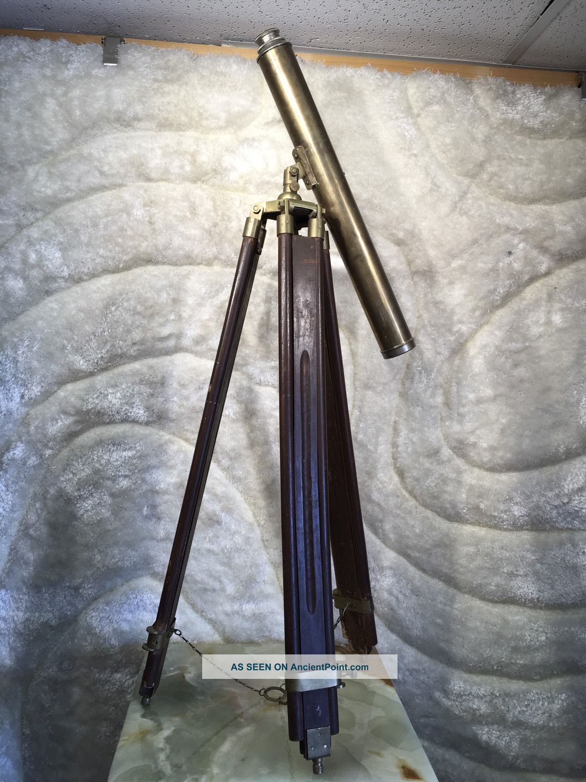 Large Vintage Brass Telescope W Wooden Brass Folding Tripod W Safety Chain 50 