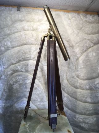 Large Vintage Brass Telescope W Wooden Brass Folding Tripod W Safety Chain 50 