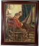 Vintage Oil Painting Of Victorian Family Father Building Ship Model. Other Maritime Antiques photo 2