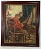 Vintage Oil Painting Of Victorian Family Father Building Ship Model. Other Maritime Antiques photo 3