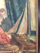 Vintage Oil Painting Of Victorian Family Father Building Ship Model. Other Maritime Antiques photo 8