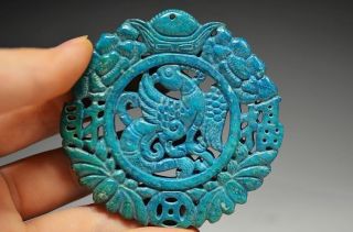 Unusual Chinese Lapis Lazuli Hollow Out Phoenix Amulet Pendant Da5 photo