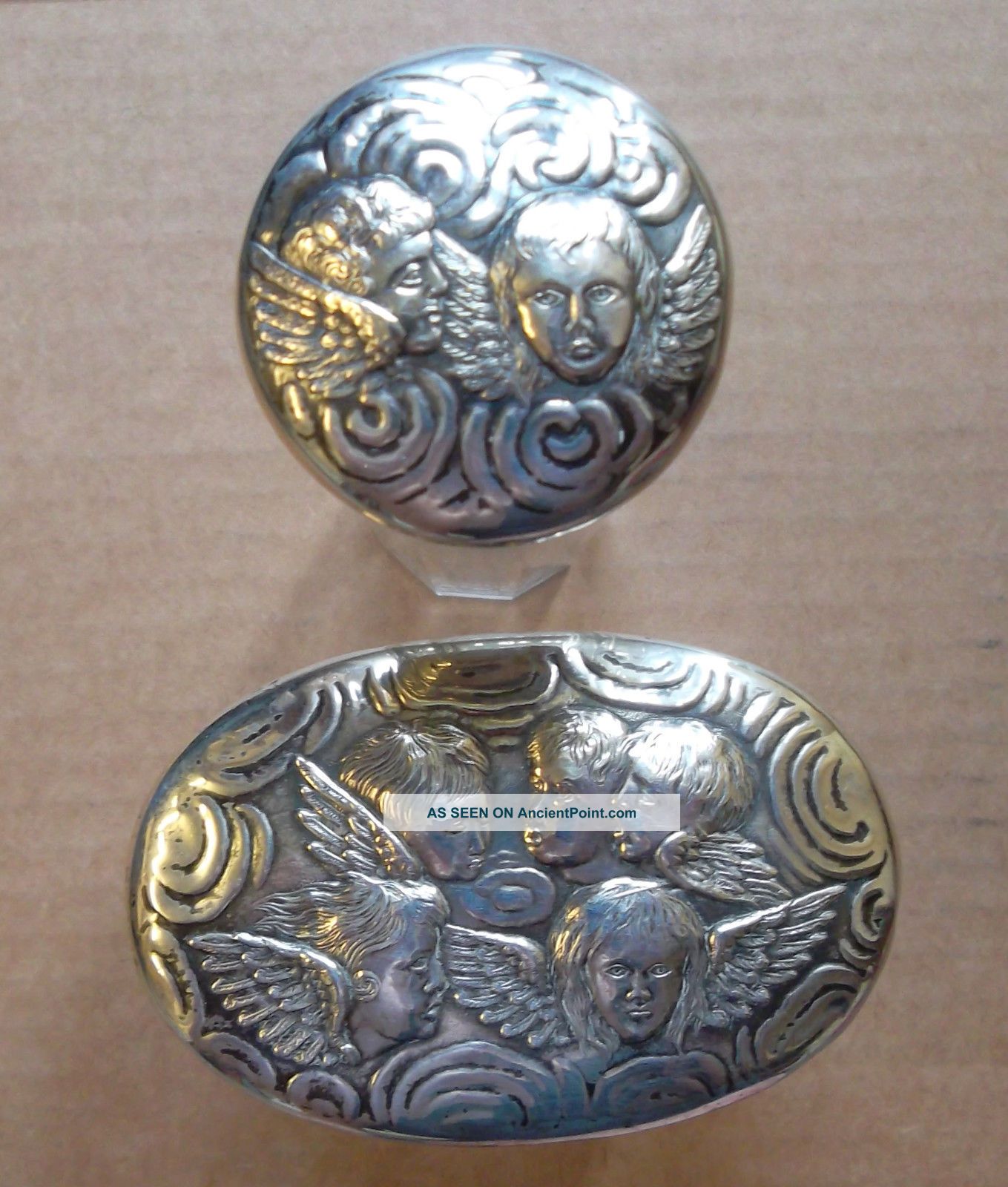 2 Glass Jars With Silver Lids Reynold ' S Angels - Birmingham 1898 Rare Maker Bottles photo
