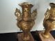 19c.  Pair French Bronzed Spelter & Marble Base Table Urns Mantel Vases Metalware photo 9