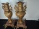 19c.  Pair French Bronzed Spelter & Marble Base Table Urns Mantel Vases Metalware photo 1
