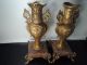 19c.  Pair French Bronzed Spelter & Marble Base Table Urns Mantel Vases Metalware photo 2