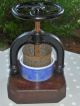 French Antique Fruit Press / Juicer With Rare Oak Base - Enamel Cast Iron Other Antique Home & Hearth photo 1