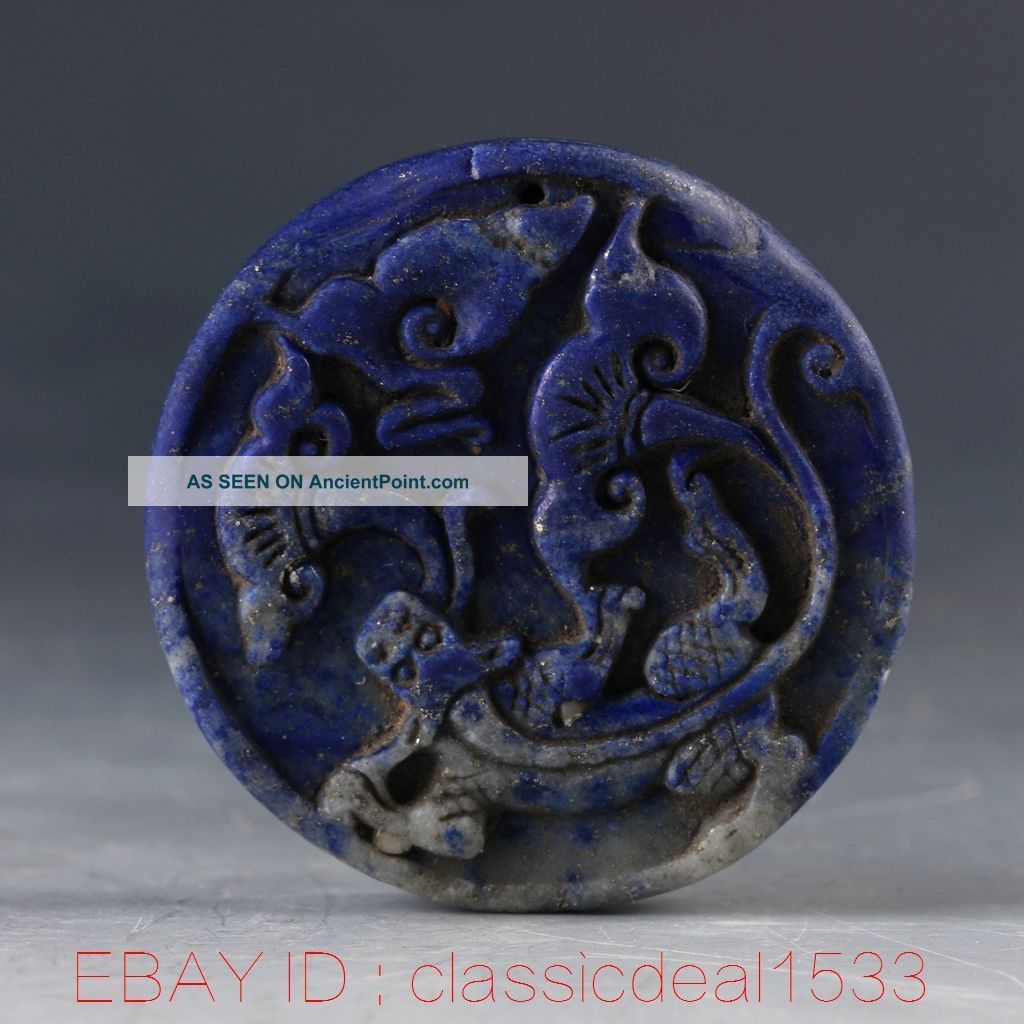 100 Natural Lapis Lazuli Handwork Carved Dragon & Ruyi Pendant Pa0789 Other Chinese Antiques photo