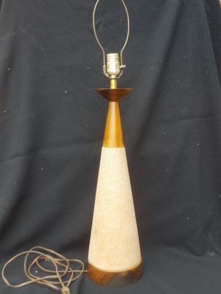Vintage Mid Century Modern Ceramic Cone Teak Wood Table Lamp Eames Era photo