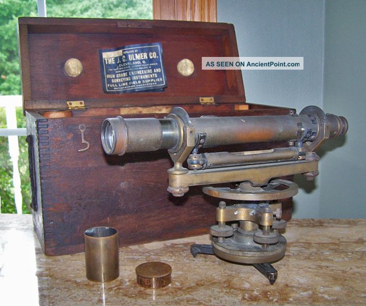 Antique Brass Surveyor ' S Transit W/wood Case Kluger Optical Co.  Cleveland,  Oh Engineering photo