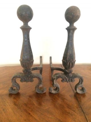 Antique Wrought Cast Iron Fireplace Andirons photo