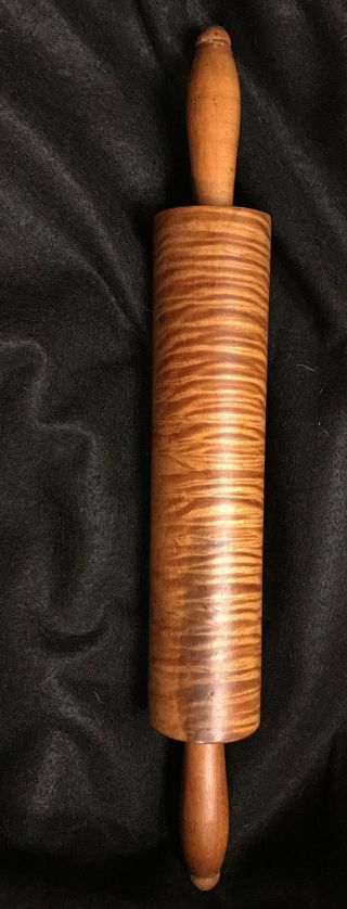 Antique 1800s Primitive England Treen Tiger Maple Rolling Pin - Fabulous photo