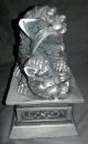 Heavy Silver Resin (?) Fu Foo Dog Lion Guardian Statue W/ Baby Figurines & Statues photo 1