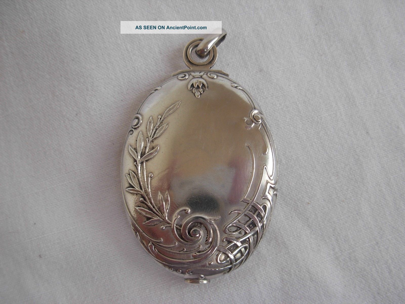 Antique French Solid Silver Mirror Pendant,  Art Nouveau France photo