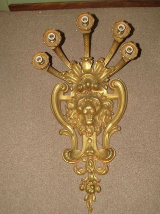 Very Fine & Large French Louis Xiv Style Gilt Bronze Five Light Wall Sconce photo