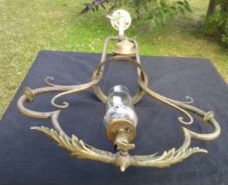 Antique French Brass Gas Ceiling Light Fixture,  Marked S.  F.  Auer.  39 