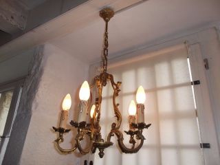 French Vintage 5 Light Bird Cage Chandelier Ornate Bronze Classic Interior photo