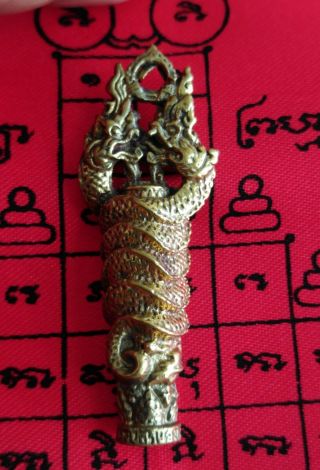 Pendant Couple Naga Phaya Nak Talisman Yant Brass Fortune Thai Amulet photo